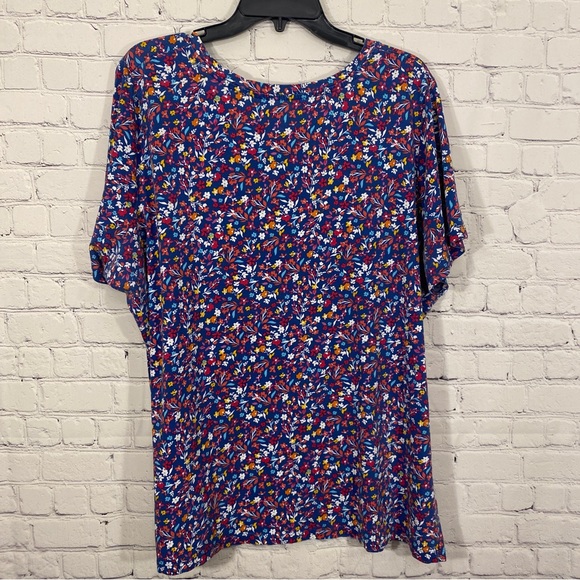 Woman Within Womens Shirt 2X 26/28 Blue Floral Print Short Sleeve Round Neck - Picture 4 of 6